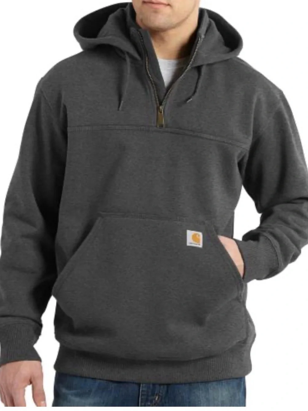 Gray Carhartt rain defender quarter zip hoodie